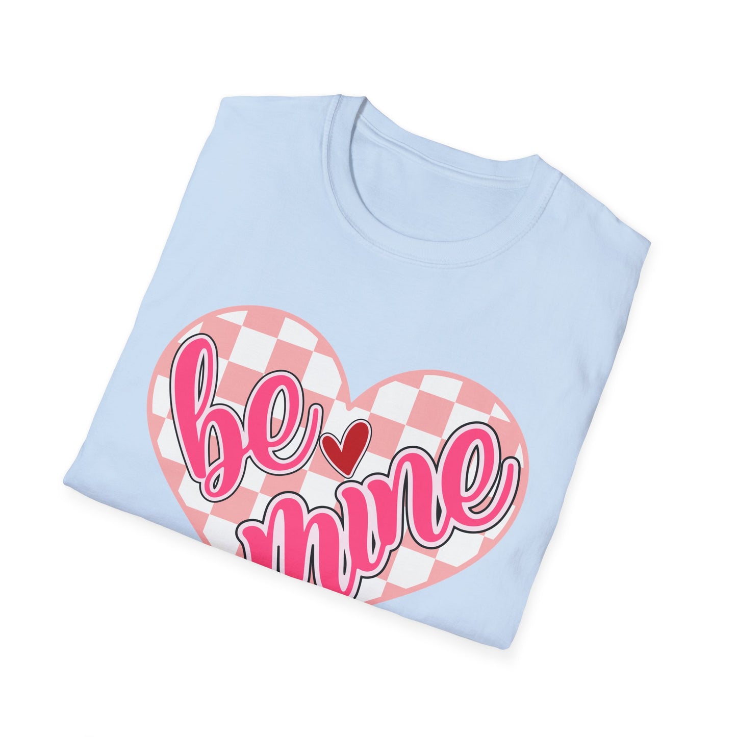 Trendy 'Be Mine' Valentine's T-Shirt | Cute Pink Checkerboard Heart Tee | Retro Y2K Love Gift for Her
