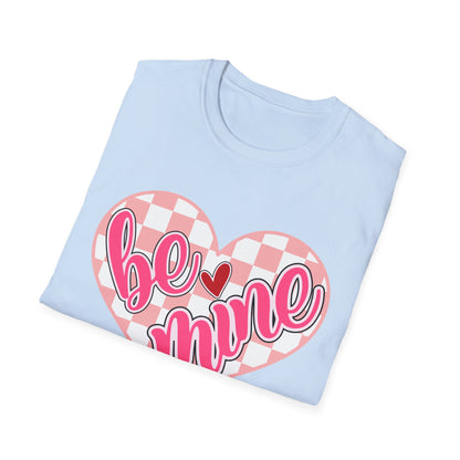 Trendy 'Be Mine' Valentine's T-Shirt | Cute Pink Checkerboard Heart Tee | Retro Y2K Love Gift for Her