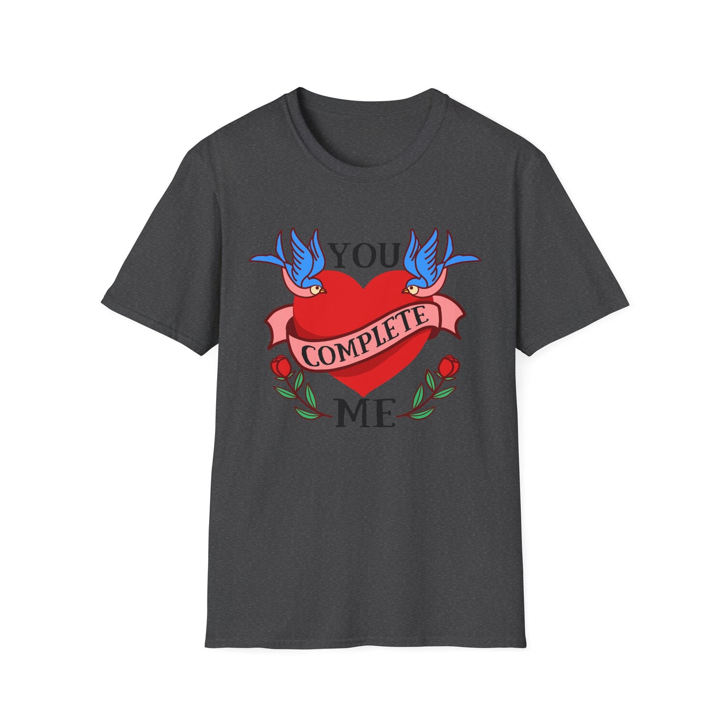 Stunning "Complete" Vintage Tattoo Heart T-Shirt - Romantic Swallows & Roses Design | Perfect Couple's Love Tee