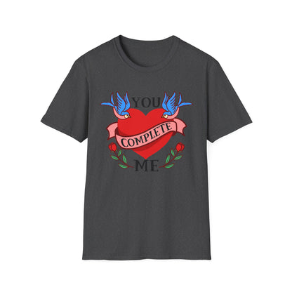Stunning "Complete" Vintage Tattoo Heart T-Shirt - Romantic Swallows & Roses Design | Perfect Couple's Love Tee