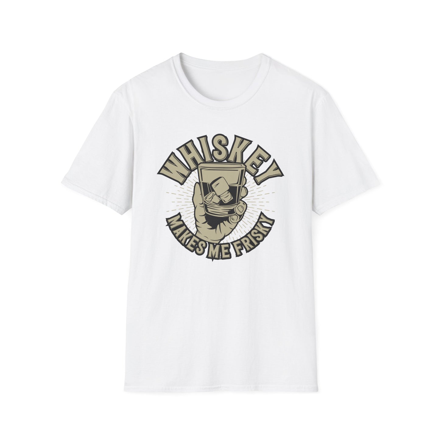 Bold 'Whiskey Makes Me Frisky' T-Shirt - Funny Drinking Tee for Whiskey Lovers | Perfect Bar & Party Humor Gift