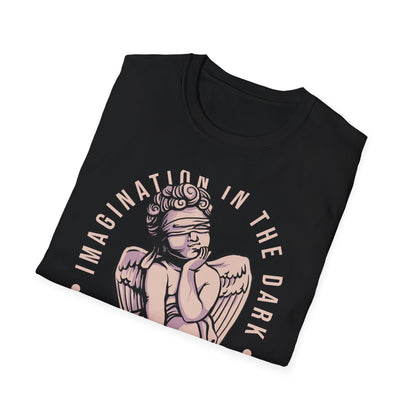 Captivating Blindfolded Cherub T-Shirt | 'Imagination In The Dark' Aesthetic Graphic Tee for Artistic Souls