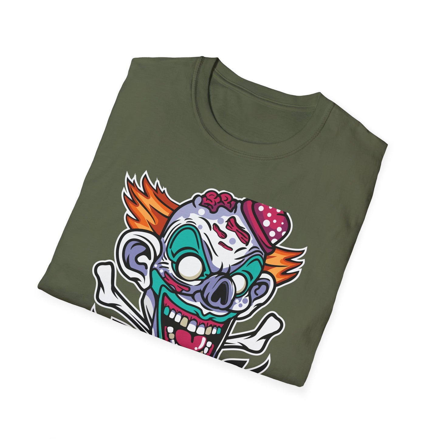 Spooky Zombie Clown Skull T-Shirt - Creepy Horror Fan Graphic Tee for Halloween & Edgy Style