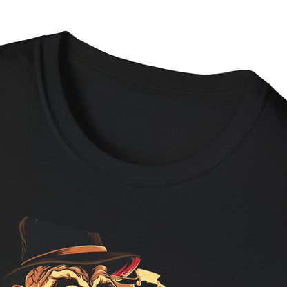 Epic Billionaire Skeleton T-Shirt: Dapper Skull, Money Stacks & Burning Dollar Cigar - Ultimate Hustle Tee