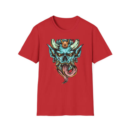 Vibrant Oni Demon Mask T-Shirt | Epic Japanese Folklore Monster Tee | Bold Streetwear & Goth Style Apparel