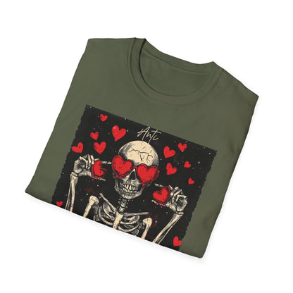 Anti Valentine Club Skeleton T-Shirt - Edgy Skull with Heart Sunglasses & Dripping Hearts | Grunge Anti-Love Tee