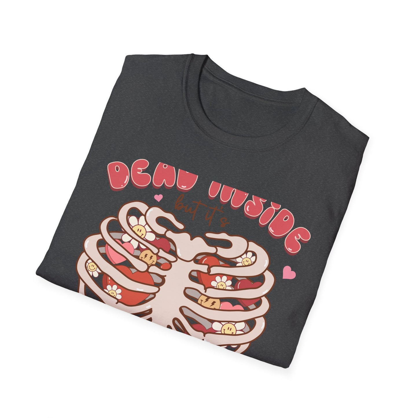 Trendy Dead Inside But Valentine's T-Shirt - Cute Goth Rib Cage Hearts & Daisies Tee | Unique Anti-VDay Humor Gift