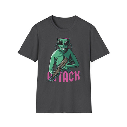 Unleash Chaos! Epic Alien Attack T-Shirt - Exposed Brain & Shotgun Sci-Fi Graphic Tee for Edgy Fans & Gamers. Bold & Unique!