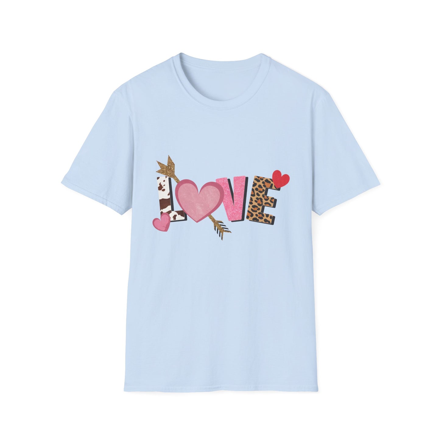 Chic LOVE T-Shirt with Sparkling Glitter Hearts & Bold Animal Print | Trendy Valentine's Day & Everyday Fashion Tee for Her