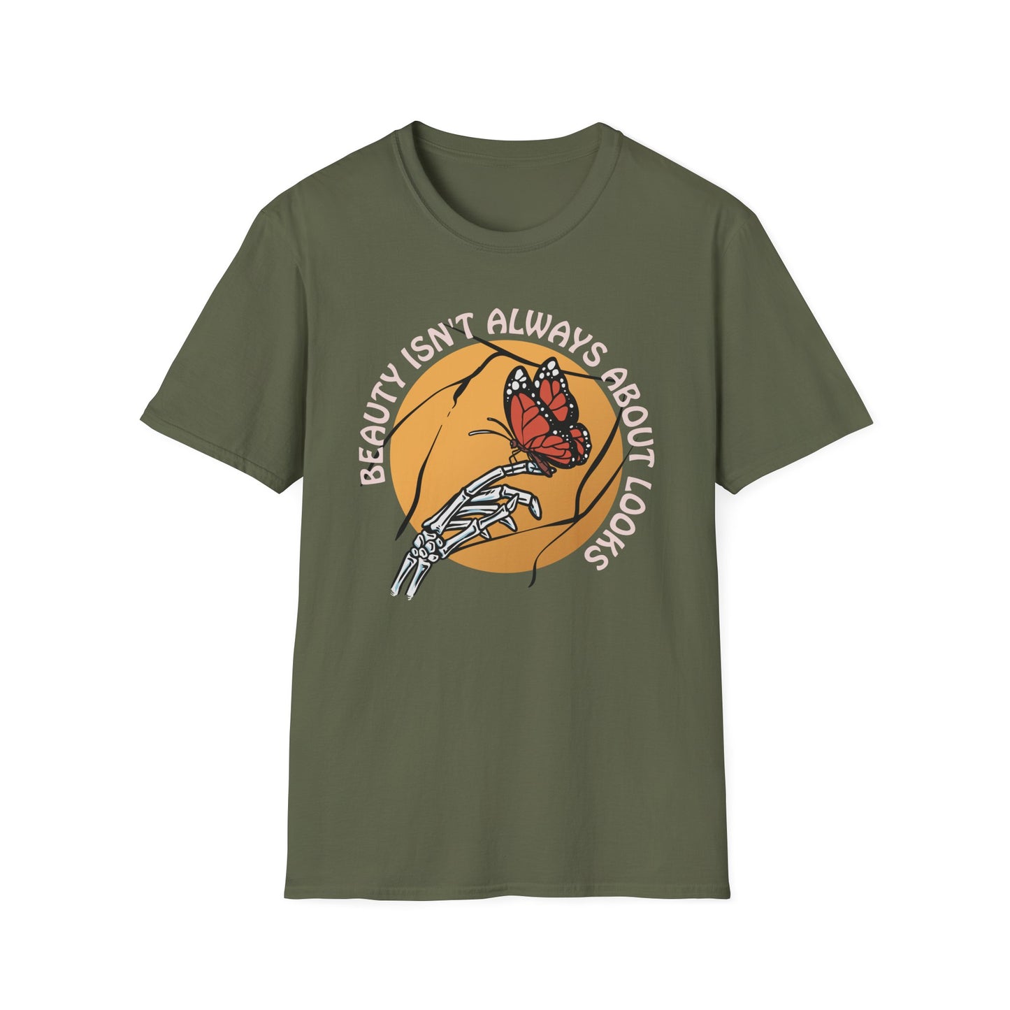 Captivating Skeleton Hand & Monarch Butterfly T-Shirt | Inner Beauty Quote Graphic Tee | Unique Aesthetic Statement
