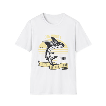 Classic Fishing Contest Community T-Shirt | Just Relax Let's Go Fishing Tee | Retro Jumping Fish Angler Apparel Gift