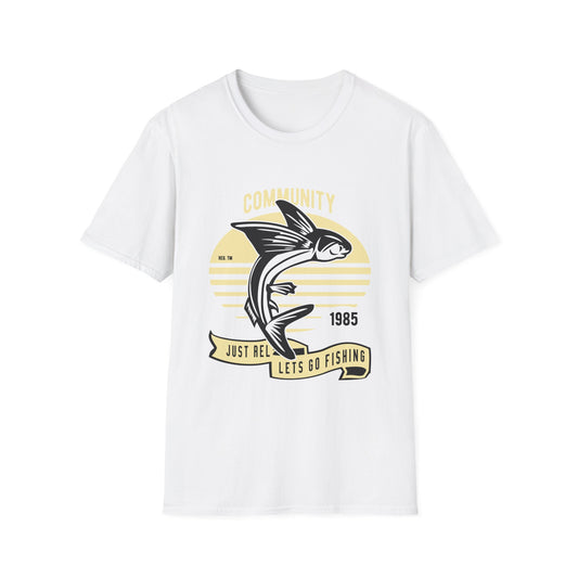 Classic Fishing Contest Community T-Shirt | Just Relax Let's Go Fishing Tee | Retro Jumping Fish Angler Apparel Gift