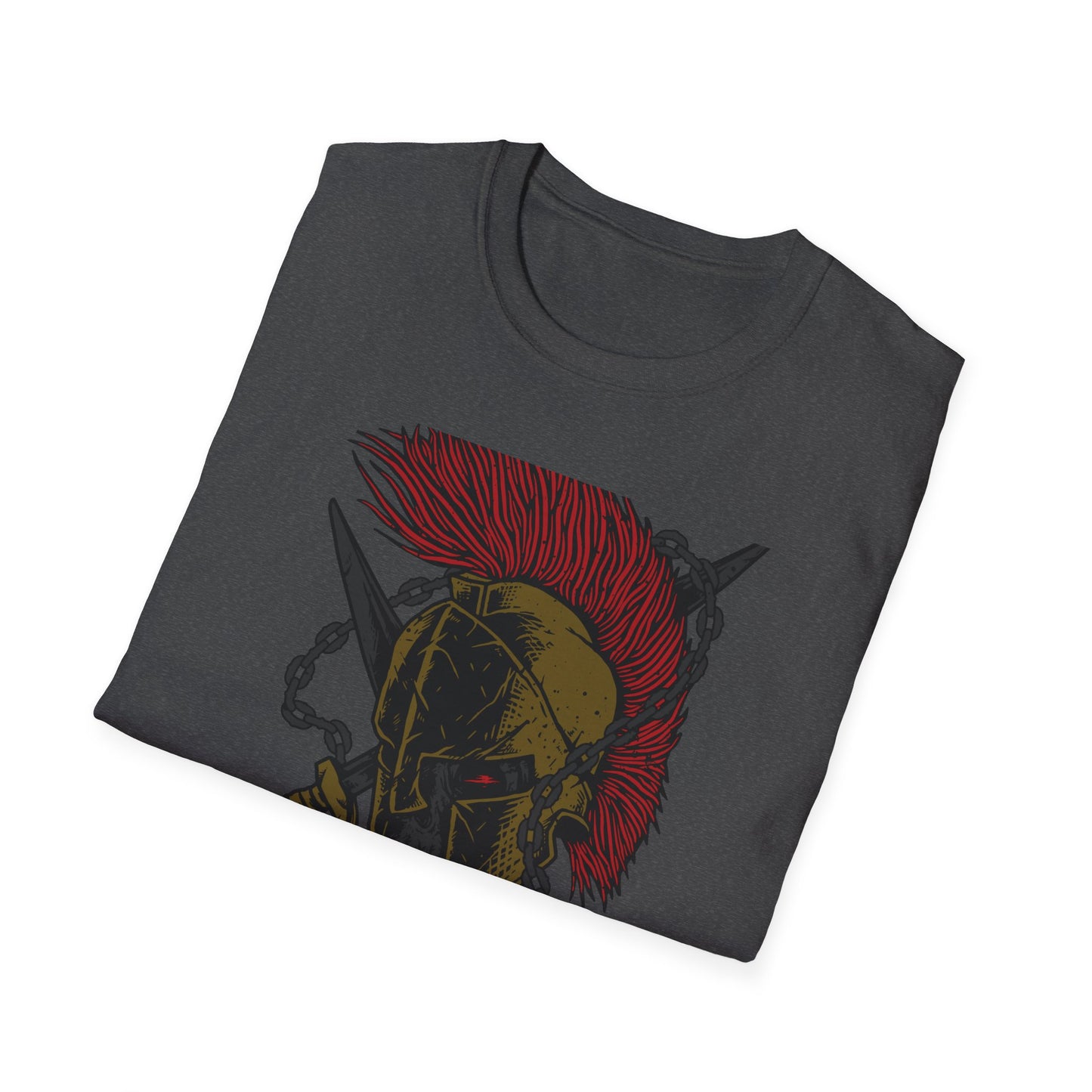 Epic Spartan Skull Helmet T-Shirt - Fearless Warrior Design with Swords & Chains for Men