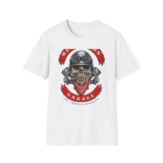 Epic Biker Skull T-Shirt: Hellroads Garage Full Throttle Design - Vintage Mechanic & Hot Rod Tee