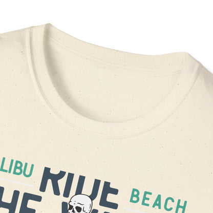Epic Malibu Skeleton Surfer T-Shirt - Ride The Waves California Beach Retro Tee | Unique Vintage Style Surf Graphic