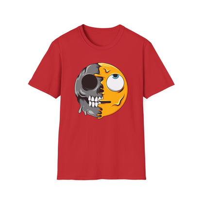 Awesome Melting Emoji Skull T-Shirt | Edgy Duality Design Tee | Unique Statement Wear for All