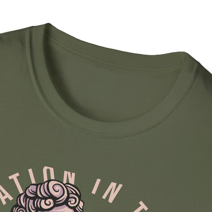 Captivating Blindfolded Cherub T-Shirt | 'Imagination In The Dark' Aesthetic Graphic Tee for Artistic Souls