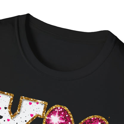 Sparkly XO Hearts T-Shirt | Adorable Pink Glitter Valentine's Day & Love Tee for Her | Hugs Kisses Style