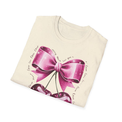Sparkling Pink Cherry Love T-Shirt - Adorable Bow & Sweet Cherries Romantic Gift Tee for Her