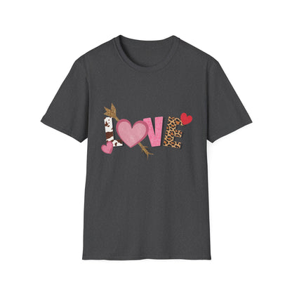 Chic LOVE T-Shirt with Sparkling Glitter Hearts & Bold Animal Print | Trendy Valentine's Day & Everyday Fashion Tee for Her