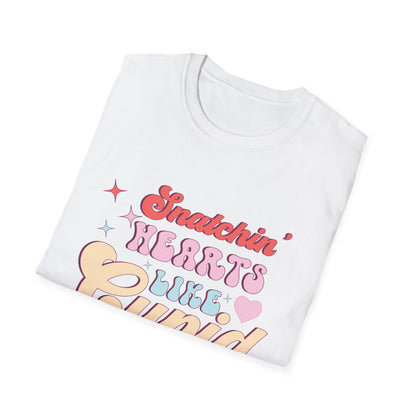 Snatchin' Hearts Like Cupid Groovy T-Shirt | Trendy Retro Valentine's Tee for Her | Playful Flirty Love & Romance Style