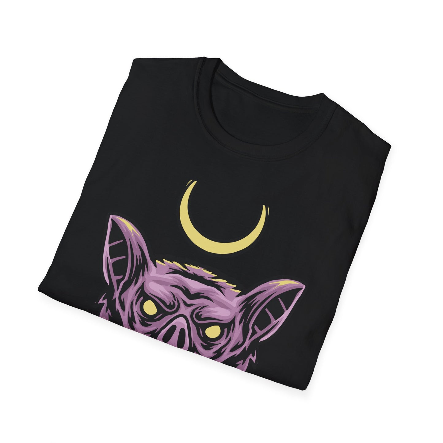 Mystical Crescent Moon Bat Creature T-Shirt - Gothic Vampire Beast Tee for Dark Fantasy & Horror Fans
