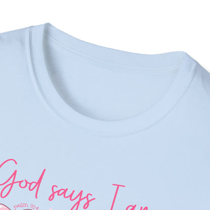 Powerful "God Says I Am" Christian T-Shirt for Women | Inspiring Bible Verse & Pink Bows Tee | Empowering Faith Gift