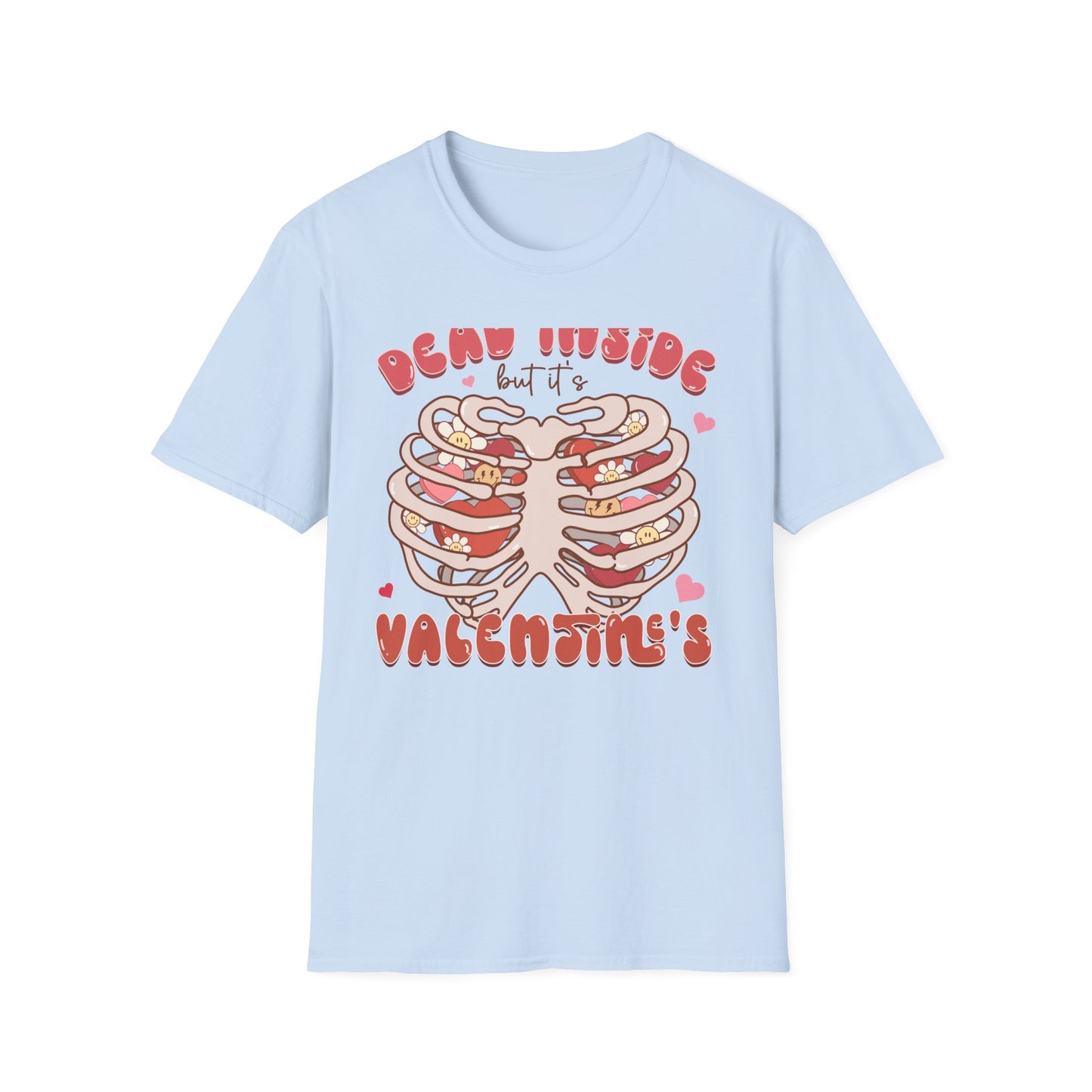 Trendy Dead Inside But Valentine's T-Shirt - Cute Goth Rib Cage Hearts & Daisies Tee | Unique Anti-VDay Humor Gift