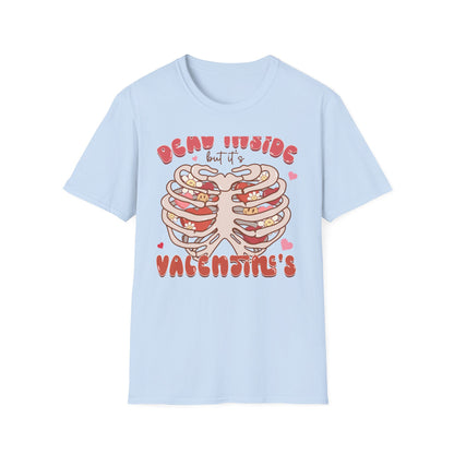 Trendy Dead Inside But Valentine's T-Shirt - Cute Goth Rib Cage Hearts & Daisies Tee | Unique Anti-VDay Humor Gift
