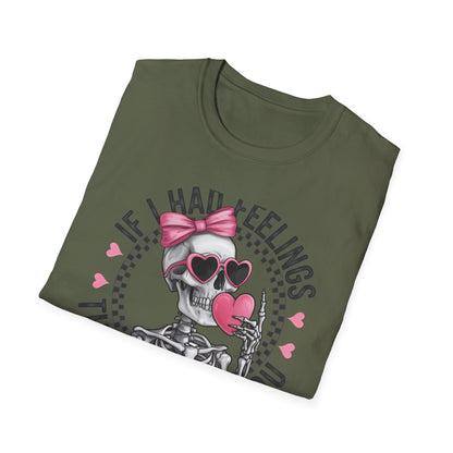 Sarcastic Skeleton Love T-Shirt | Edgy Pink Heart Sunglasses & Bow Graphic Tee | Funny Valentine's Day Gift for Her