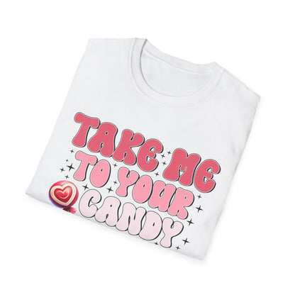 Sweet Retro Candy Shop T-Shirt | Groovy 'Take Me To Your Candy Shop' Tee with Heart Lollipop | Fun & Flirty Pop Culture Vibe