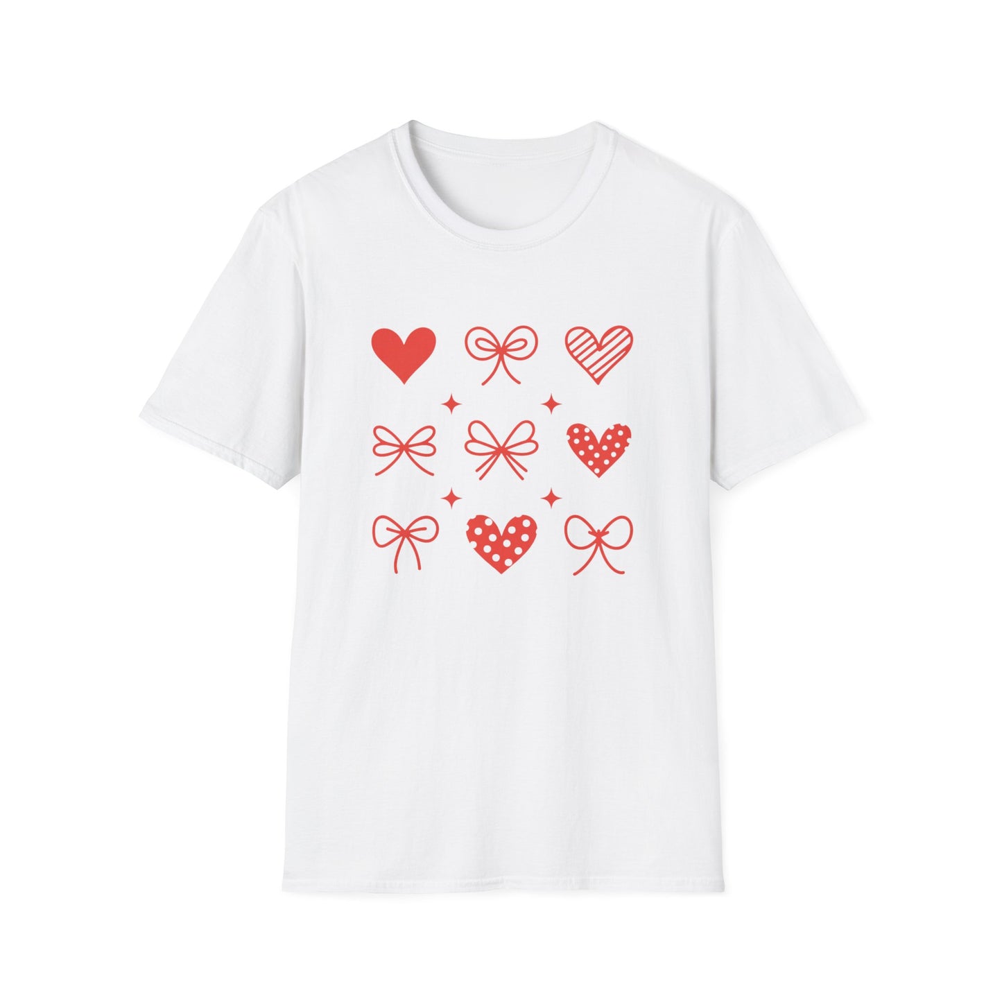 Adorable Valentine's Day Hearts & Bows T-Shirt | Sweet Romantic Love Graphic Tee for Women, Girls & Teens