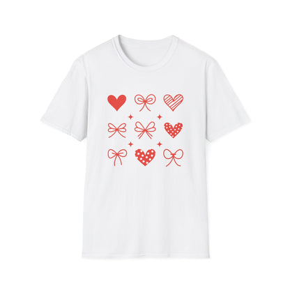Adorable Valentine's Day Hearts & Bows T-Shirt | Sweet Romantic Love Graphic Tee for Women, Girls & Teens