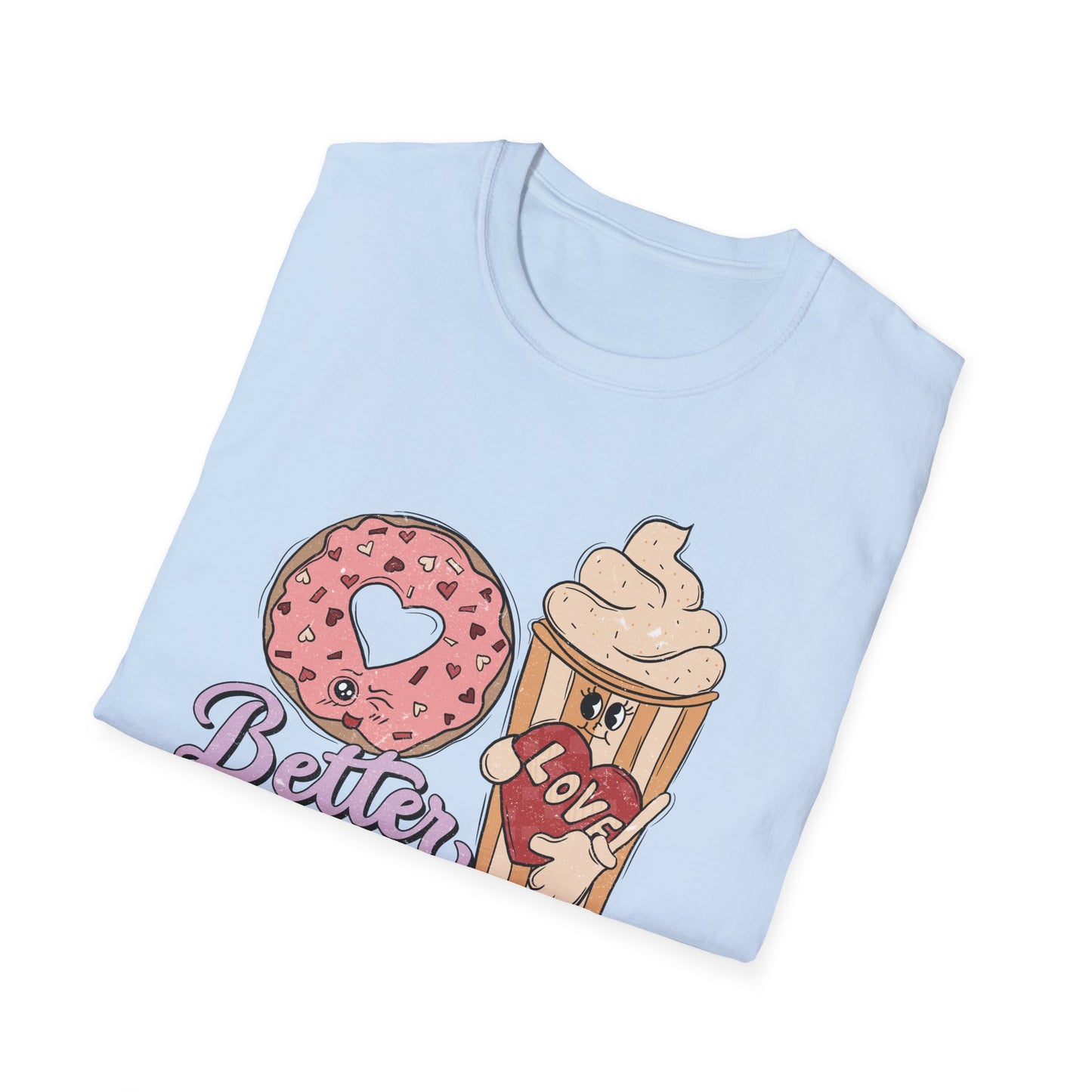 Adorable 'Better Together' Donut & Coffee Love T-Shirt | Retro Vintage Sweet Treat Couple's Tee | Perfect Valentine's Gift