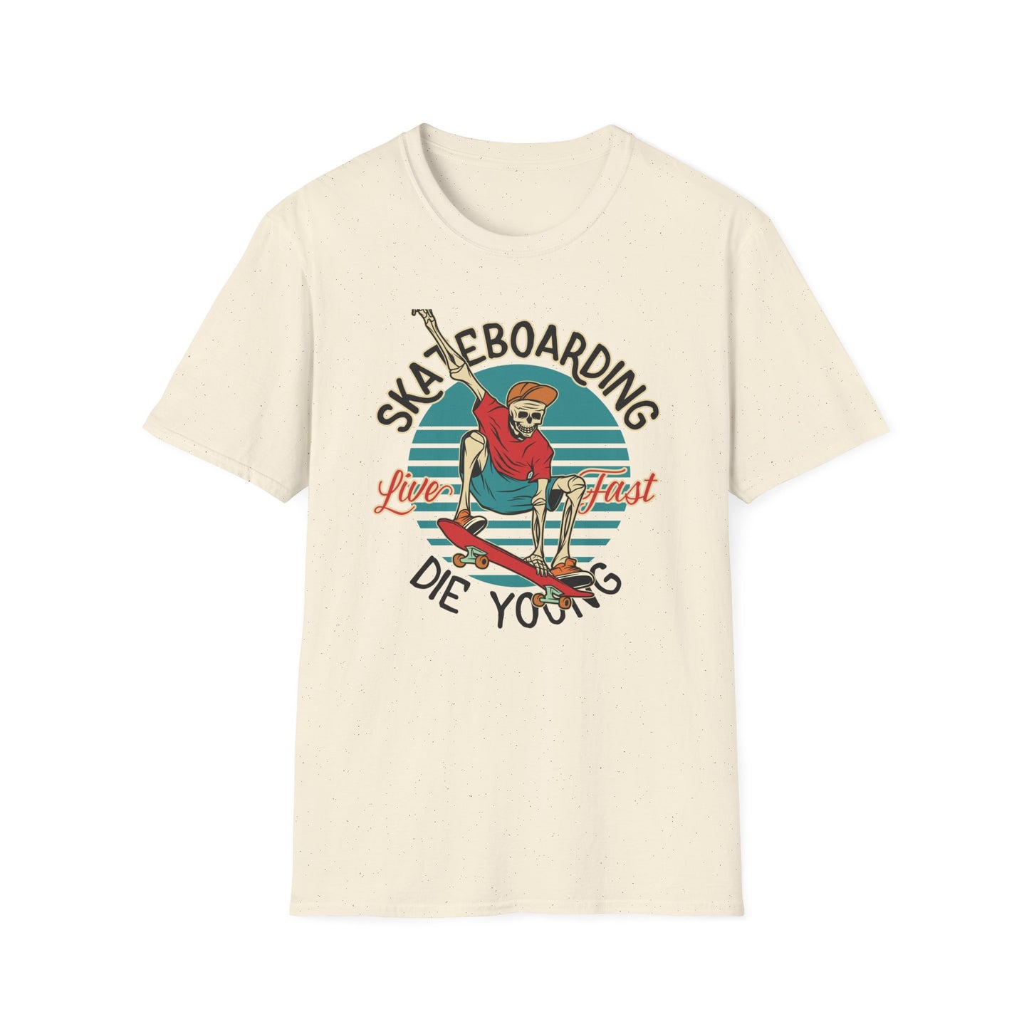 Vintage Skateboarding Skeleton T-Shirt | "Live Fast Die Young" Retro Skater Tee for Edgy Style