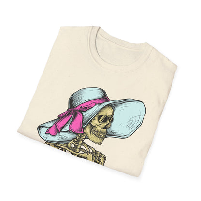 Effortlessly Chic Skeleton Sun Hat T-Shirt | Sassy Summer Beach Vacation Tee | Unique Women's Fashion
