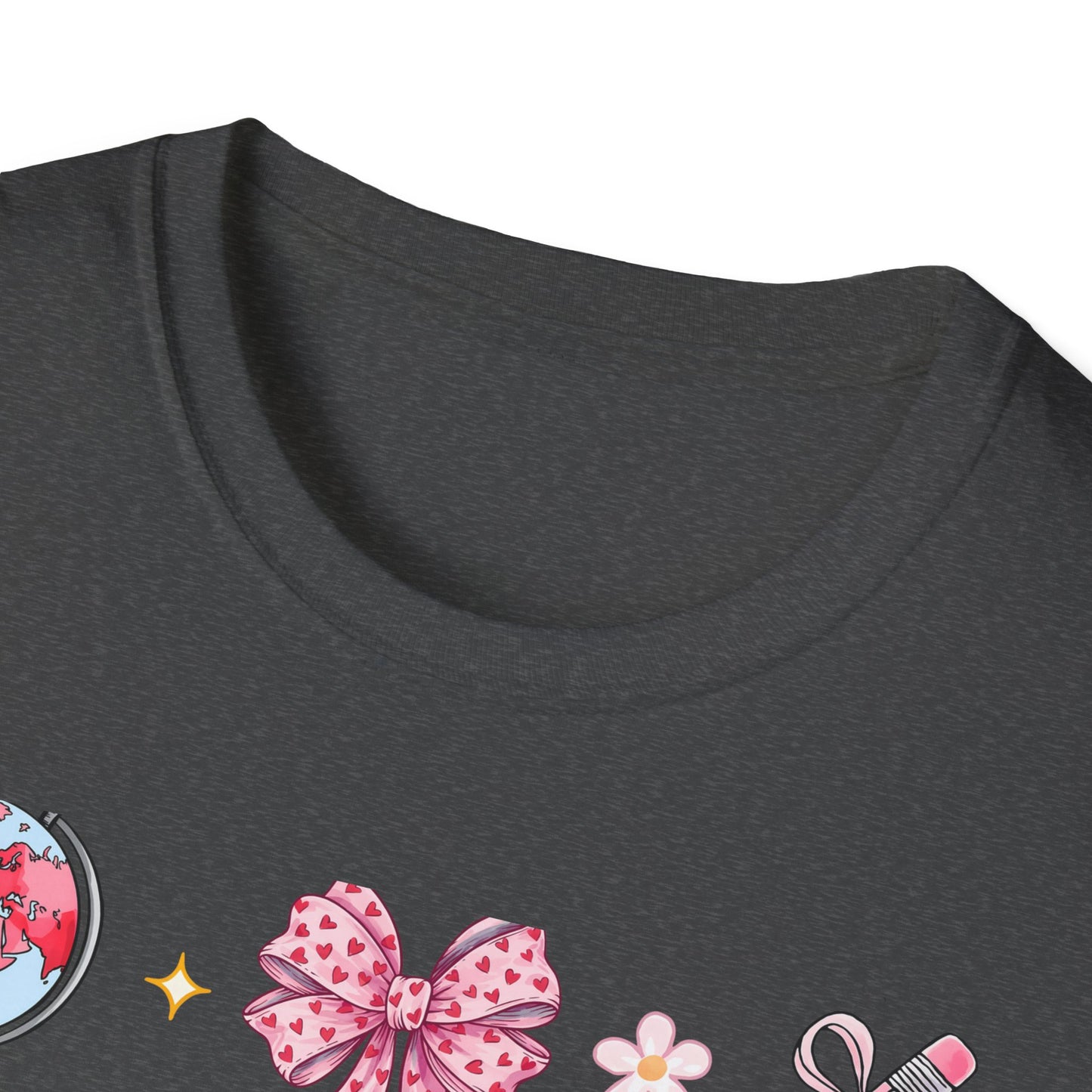 Awesome Teacher Appreciation T-Shirt | 'Teaching Is A Work of Heart' Tee | Cute School Supplies & Pink Bows Gift