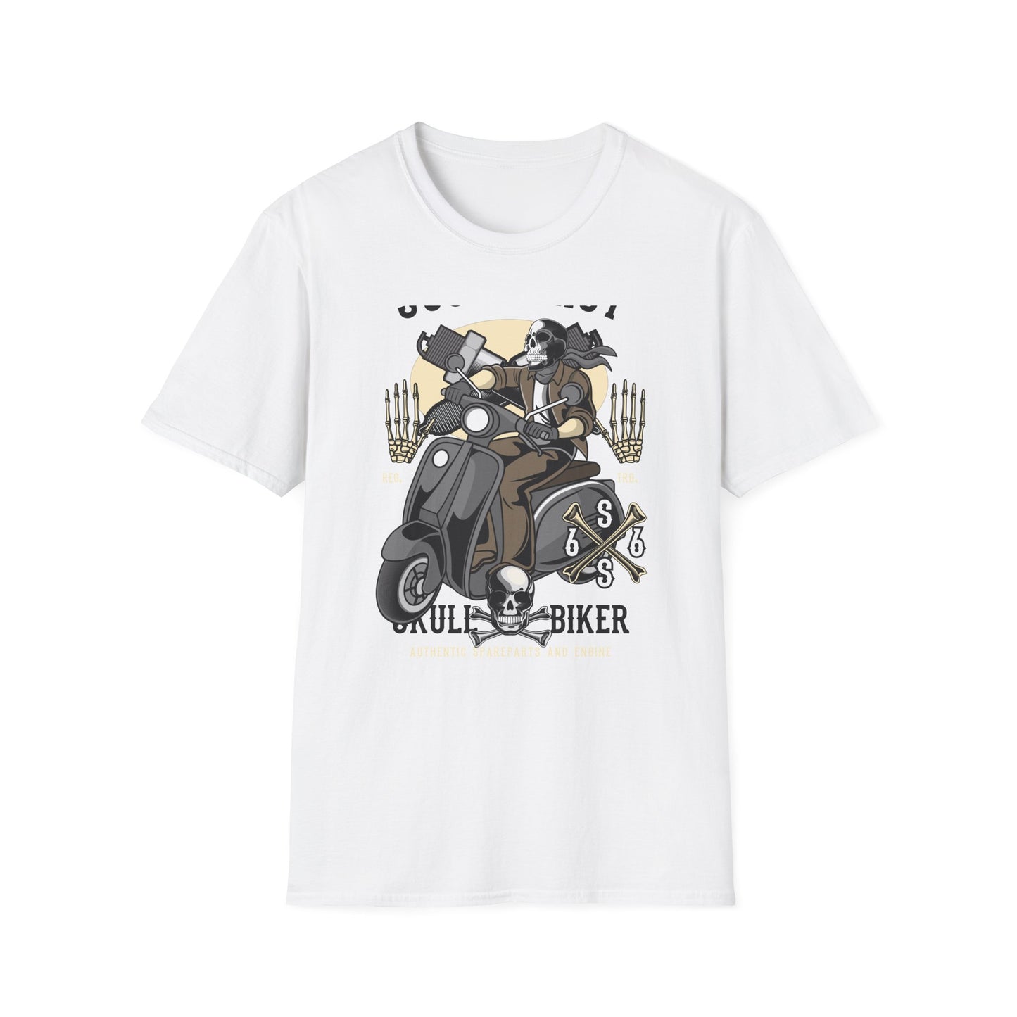 Bold Skull Scooterist T-Shirt | Vintage Biker Rider Tee for Men | Authentic Retro Old School Scooter & Crossbones Design