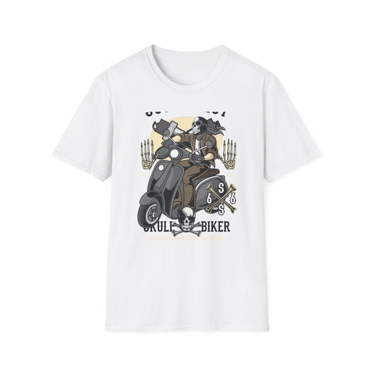 Bold Skull Scooterist T-Shirt | Vintage Biker Rider Tee for Men | Authentic Retro Old School Scooter & Crossbones Design