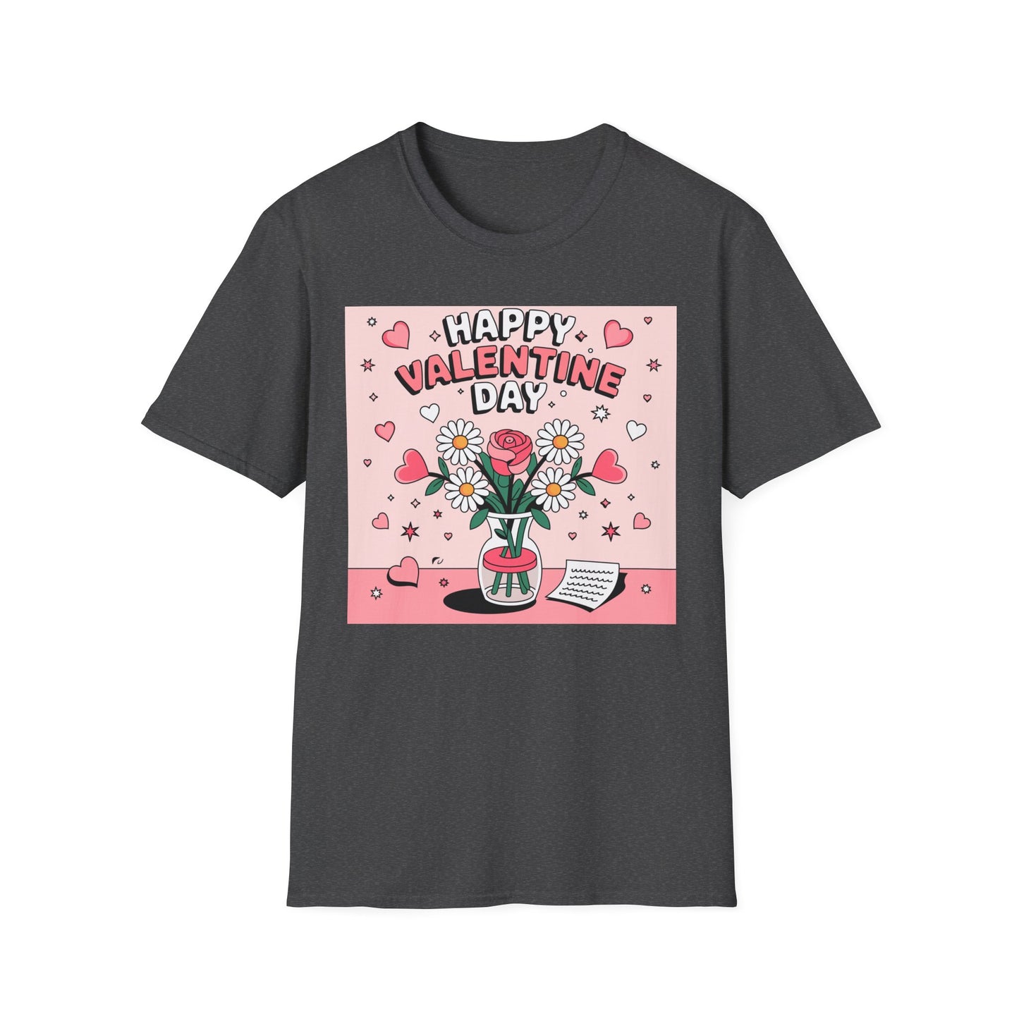 Happy Valentine's Day Floral T-Shirt | Retro Hearts & Daisy Bouquet Tee | Sweet Romantic Gift Idea