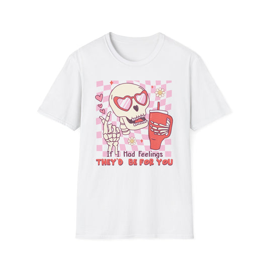 Groovy Skeleton T-Shirt: "If I Had Feelings They'd Be For You" - Funny Retro Love Tee with Heart Glasses
