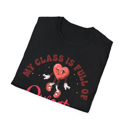 Adorable 'My Class is Full of Sweethearts' Teacher T-Shirt - Retro Valentine's Day Educator Gift - Cute Winking Heart Tee
