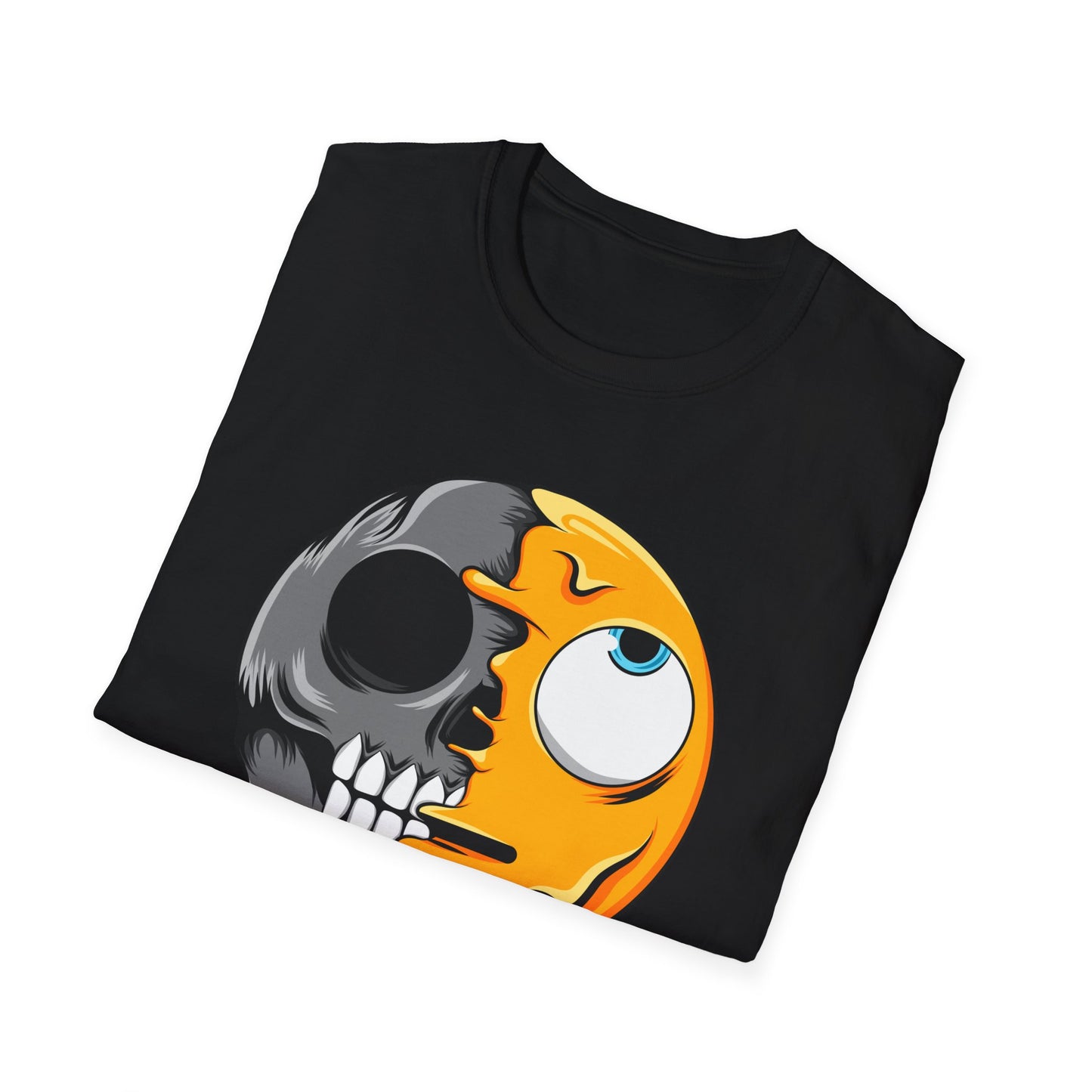 Awesome Melting Emoji Skull T-Shirt | Edgy Duality Design Tee | Unique Statement Wear for All