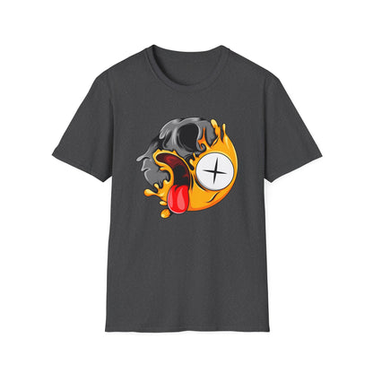 Vibrant Melting Skull Zombie Emoji T-Shirt | Edgy Streetwear Monster Tee | Unique Graphic Art Statement Apparel