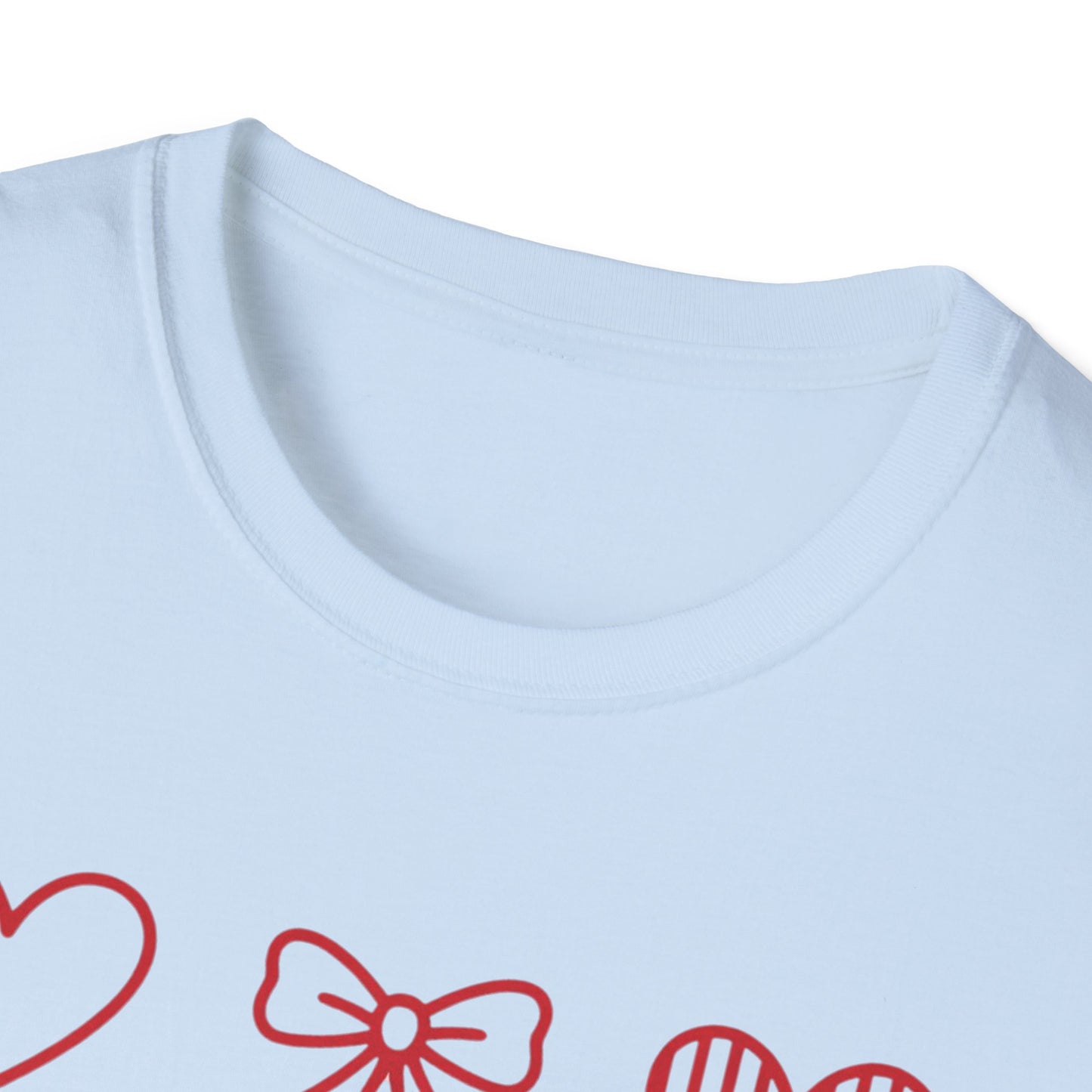 Adorable Red Hearts & Bows Pattern T-Shirt | Sweet Valentine's Day Love Graphic Tee for Women & Girls | Charming Romantic Gift