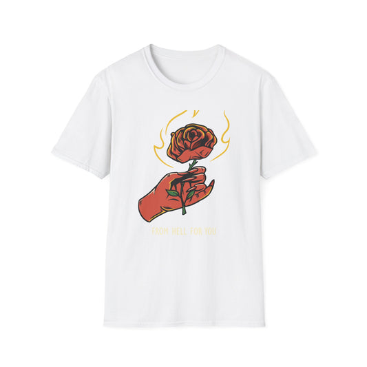 Fiery Rose from Hell T-Shirt - Iconic Dark Romantic Gothic Tee with Inferno Hand & 'FROM HELL FOR YOU' | Edgy Style