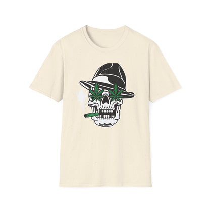 Dope Stoner Skull T-Shirt with Cannabis Leaves & Fedora Hat - Unique 420 Smoker Tee | Epic Pot Leaf Design Apparel