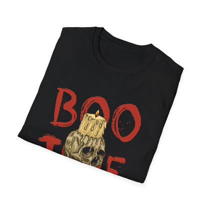 Spooky 'Boo Time' Skull Candle Halloween T-Shirt | Hauntingly Cool Graphic Tee for Men & Women | Unique Gothic Fall Apparel