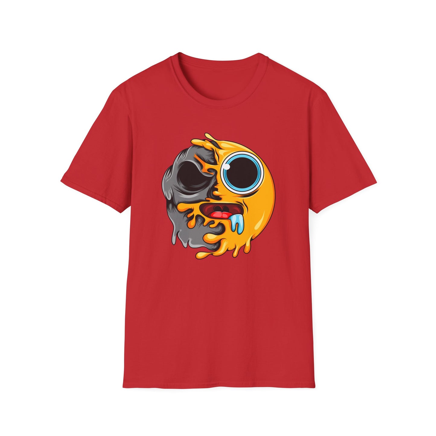 Vibrant Melting Emoji Skull T-Shirt | Unique Horror Pop Art Streetwear Tee | Edgy Graphic Design Statement