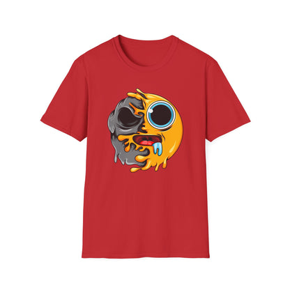 Vibrant Melting Emoji Skull T-Shirt | Unique Horror Pop Art Streetwear Tee | Edgy Graphic Design Statement